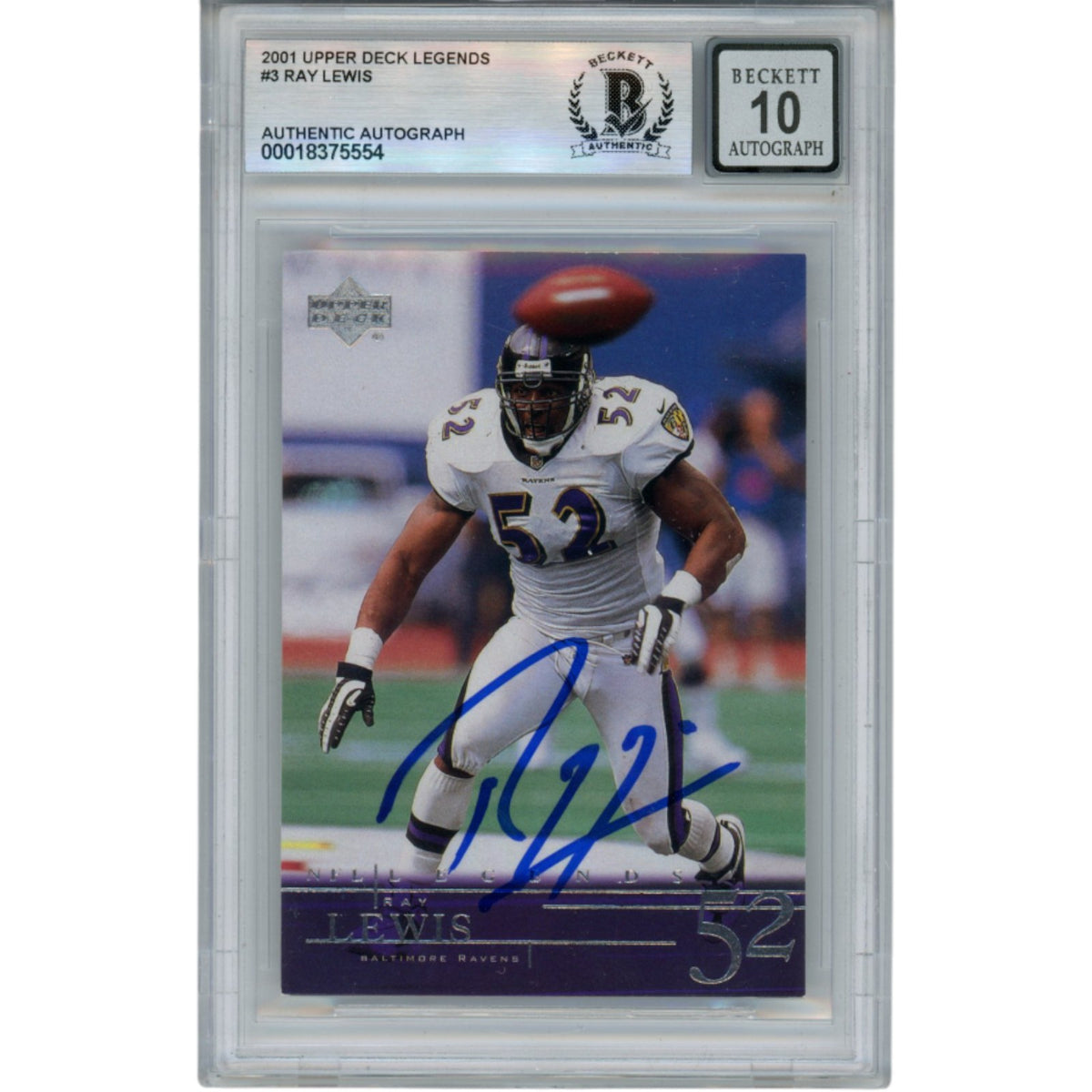 Ray Lewis Baltimore Ravens Signed Card - 2001 Upper Deck #3 Beckett Beckett-Powers Sports Memorabilia