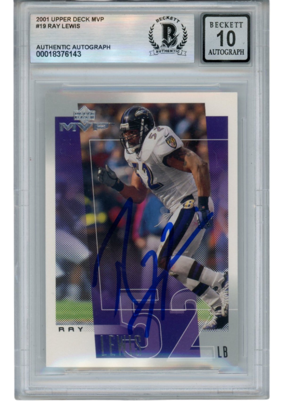 Ray Lewis Baltimore Ravens Signed Card - 2001 Upper Deck MVP #19 Beckett Beckett-Powers Sports Memorabilia