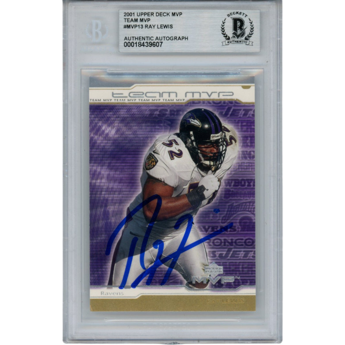 Ray Lewis Baltimore Ravens Signed Card - 2001 UD MVP #13 Slab Beckett Beckett-Powers Sports Memorabilia