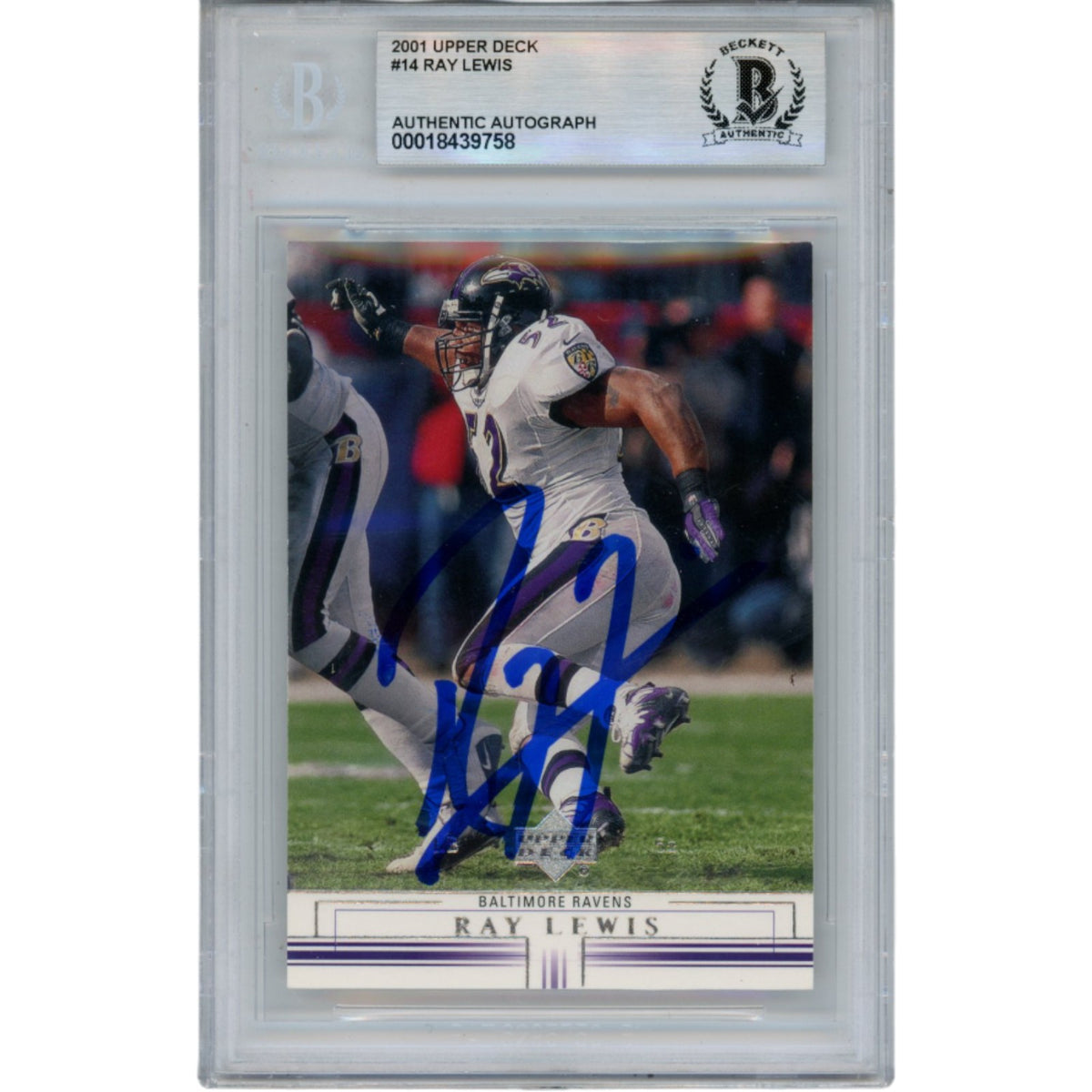Ray Lewis Baltimore Ravens Signed Card - 2001 Upper Deck #14 Slab Beckett Beckett-Powers Sports Memorabilia