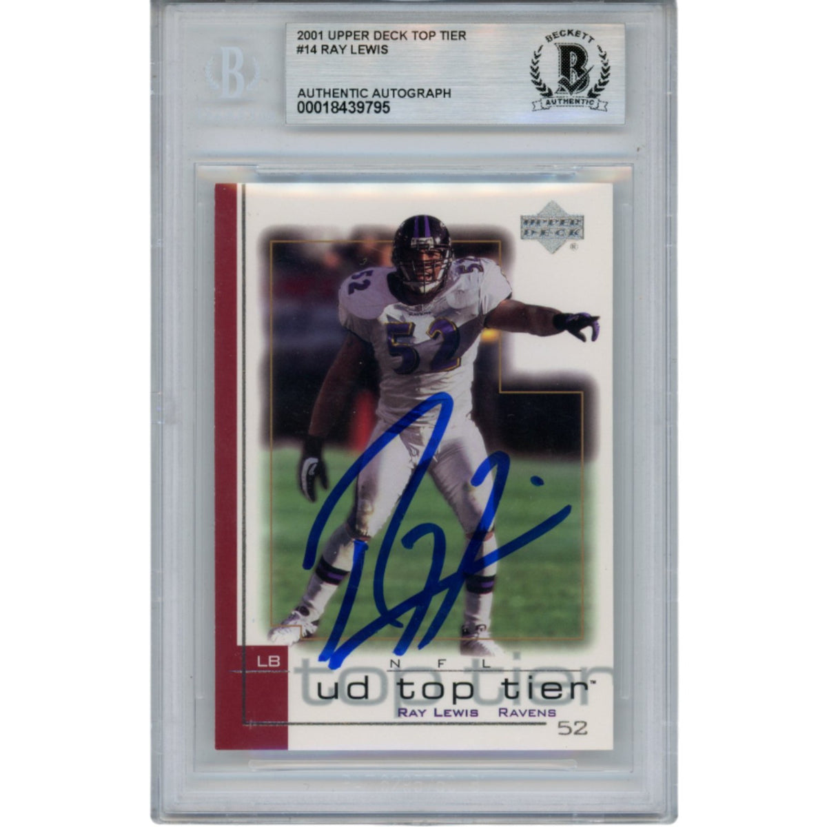 Ray Lewis Baltimore Ravens Signed Card - 2001 Upper Deck #14 Slab Beckett Beckett - 53486-Powers Sports Memorabilia