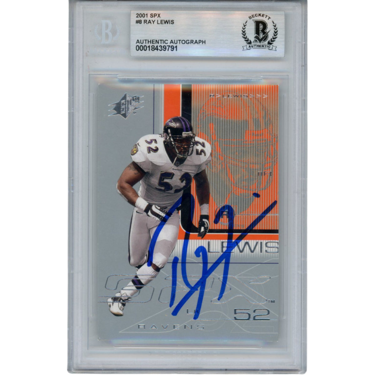 Ray Lewis Baltimore Ravens Signed Card - 2001 UD SP #8 Slab Beckett Beckett-Powers Sports Memorabilia
