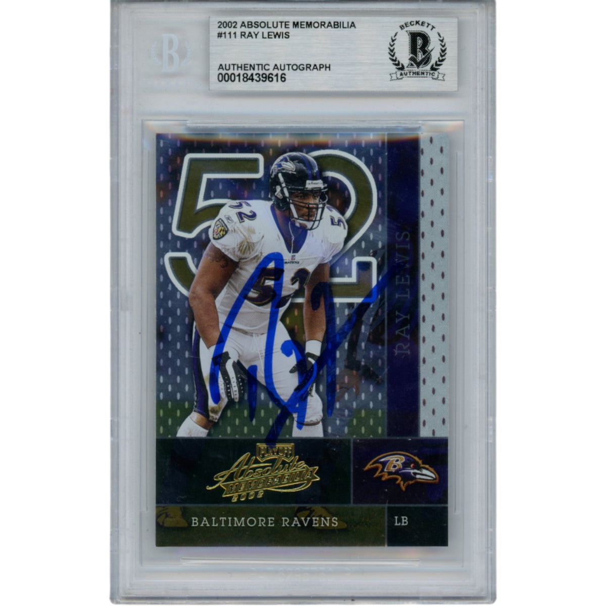 Ray Lewis Baltimore Ravens Signed Card - 2002 Absolute #111 Slab Beckett Beckett-Powers Sports Memorabilia