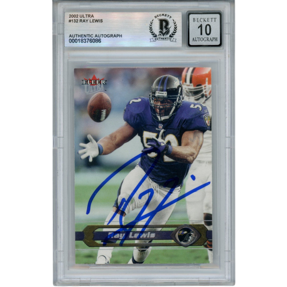 Ray Lewis Baltimore Ravens Signed Card - 2002 Fleer Focus #132 Beckett Beckett-Powers Sports Memorabilia