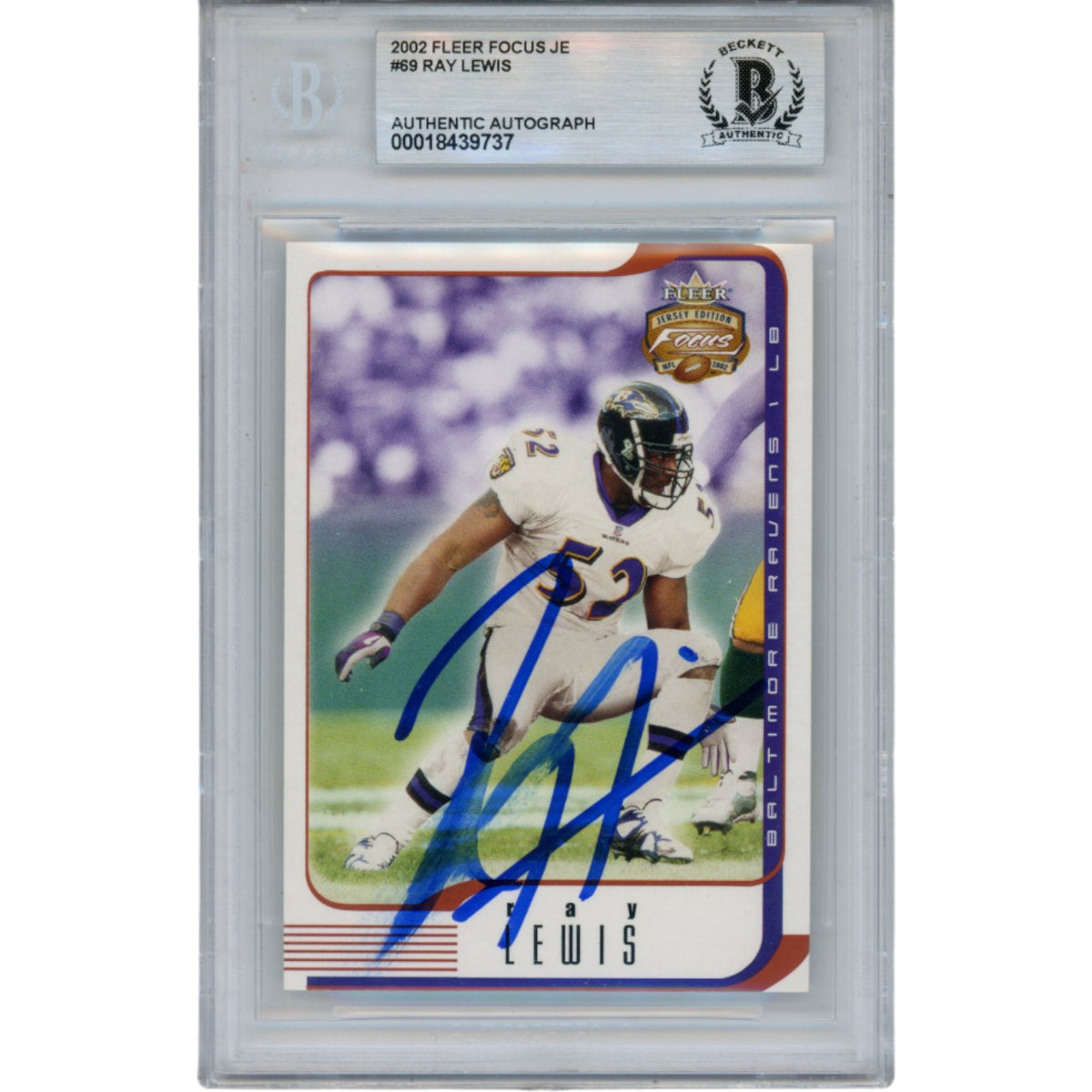 Ray Lewis Baltimore Ravens Signed Card - 2002 Fleer #69 Slab Beckett Beckett-Powers Sports Memorabilia
