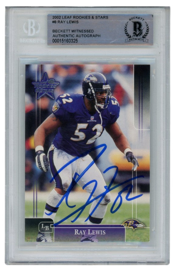 Ray Lewis Baltimore Ravens Signed Card - 2002 Leaf Rookies & Stars #8 Slab Beckett Beckett-Powers Sports Memorabilia