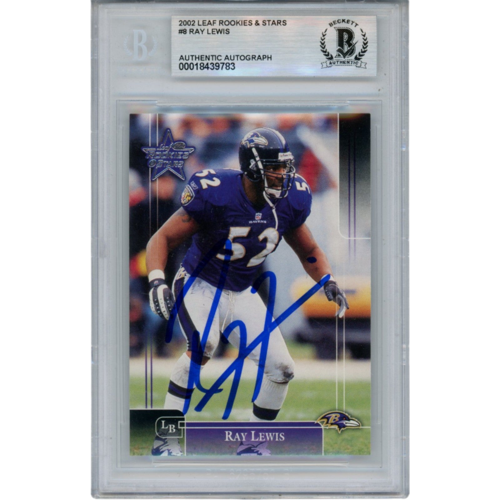 Ray Lewis 2002 Leaf Rookies Stars #8 Trading Signed Card Slab-Powers Sports Memorabilia