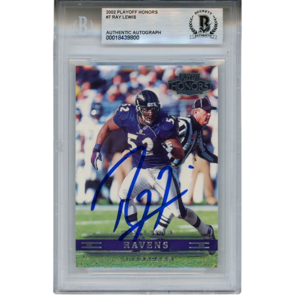 Ray Lewis Baltimore Ravens Signed Card - 2002 Playoff Honors #7 Slab Beckett Beckett-Powers Sports Memorabilia