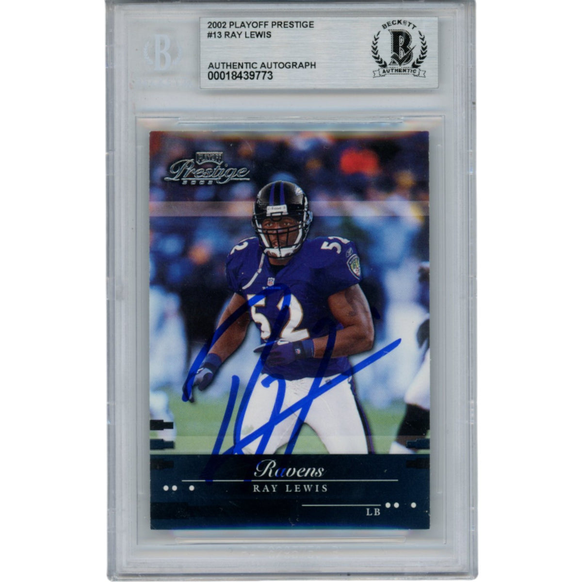 Ray Lewis Baltimore Ravens Signed Card - 2002 Prestige #13 Slab Beckett Beckett-Powers Sports Memorabilia