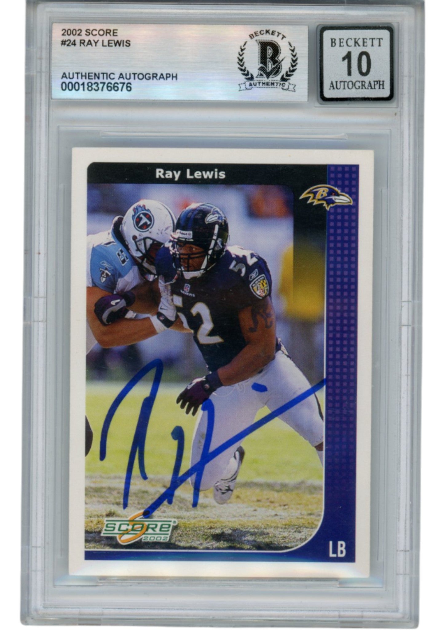 Ray Lewis Baltimore Ravens Signed Card - 2002 Score #24 Beckett Beckett-Powers Sports Memorabilia