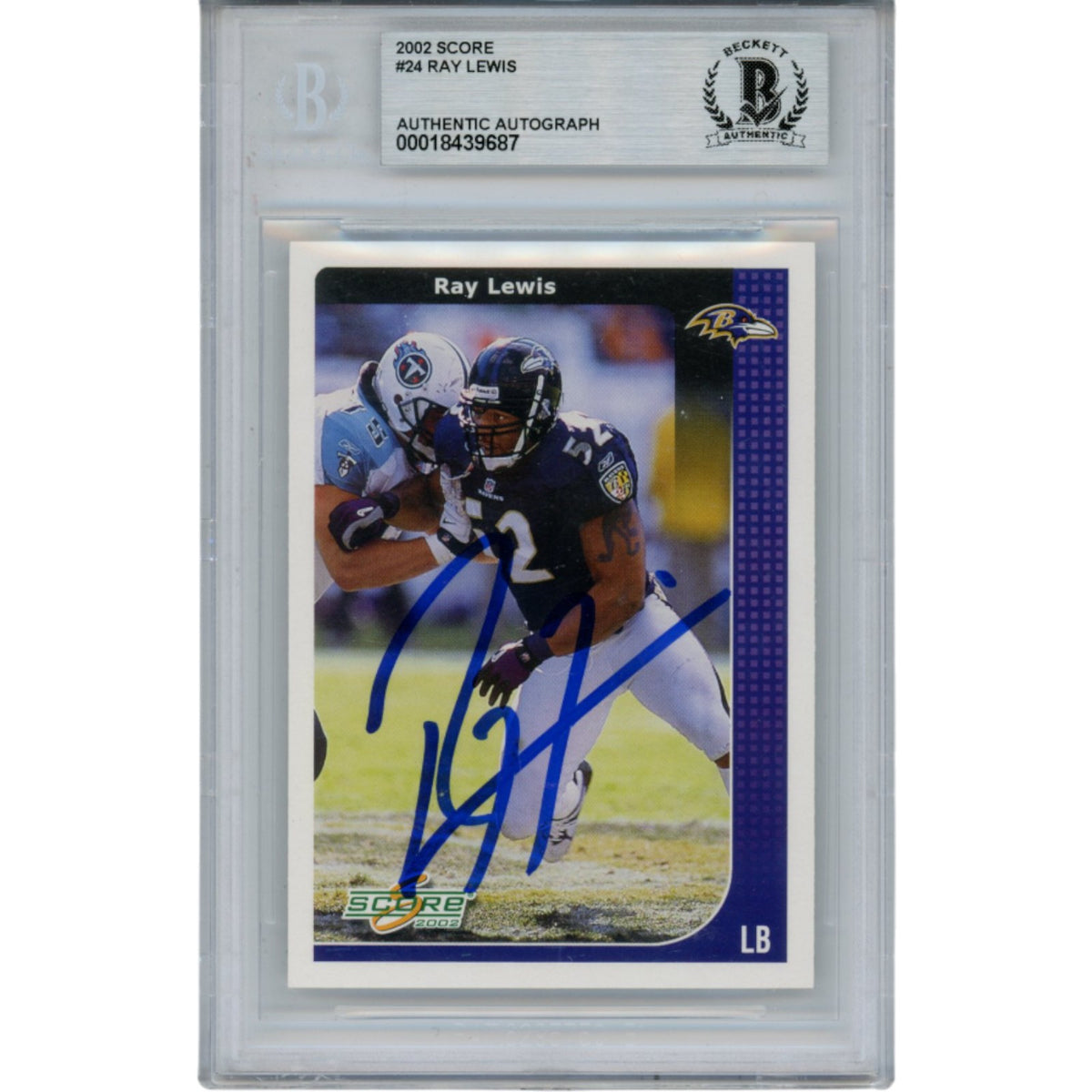 Ray Lewis Baltimore Ravens Signed Card - 2002 Score #24 Slab Beckett Beckett-Powers Sports Memorabilia