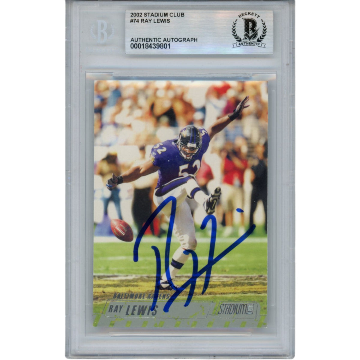 Ray Lewis Baltimore Ravens Signed Card - 2002 Stadium Club #74 Slab Beckett Beckett-Powers Sports Memorabilia