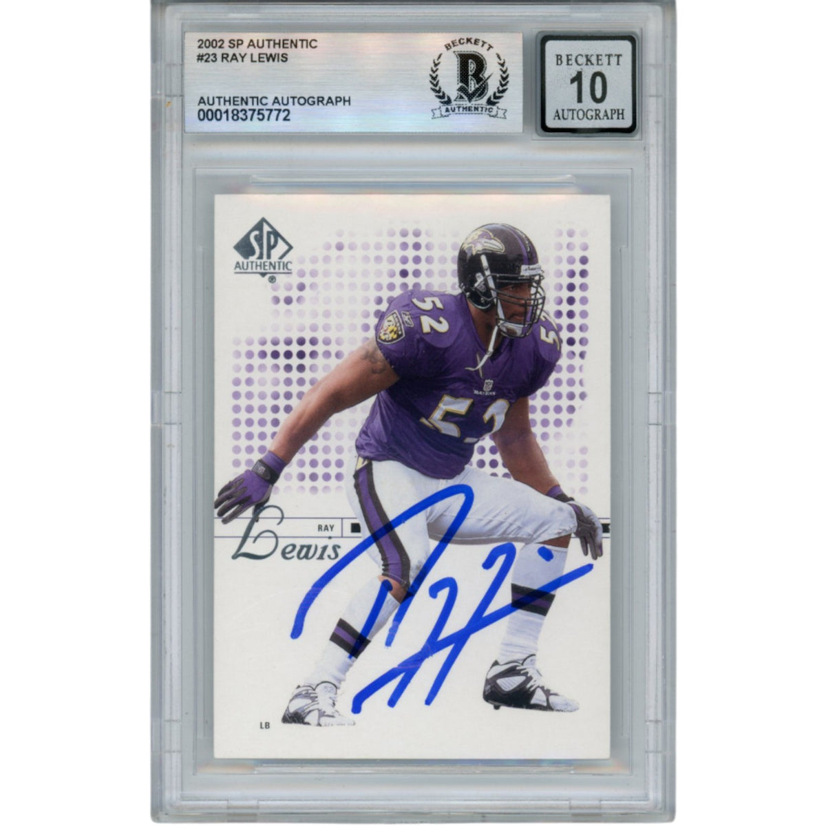 Ray Lewis Baltimore Ravens Signed Card - 2002 Upper Deck SP #23 Beckett Beckett-Powers Sports Memorabilia