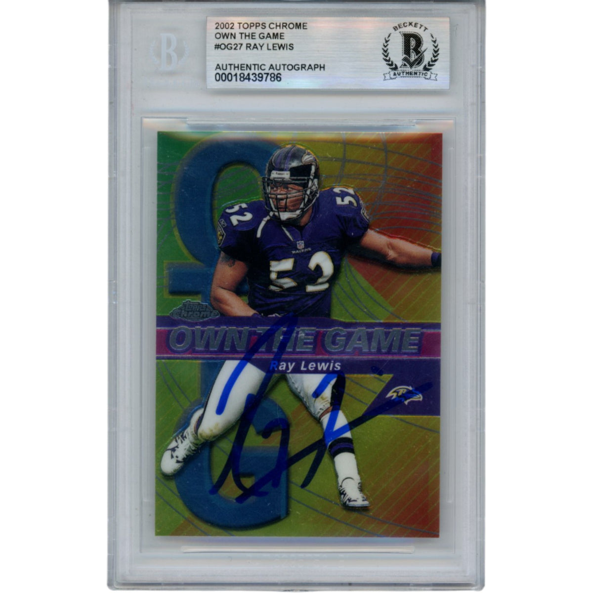 Ray Lewis Baltimore Ravens Signed Card - 2002 Topps Chrome #OG27 Slab Beckett Beckett-Powers Sports Memorabilia