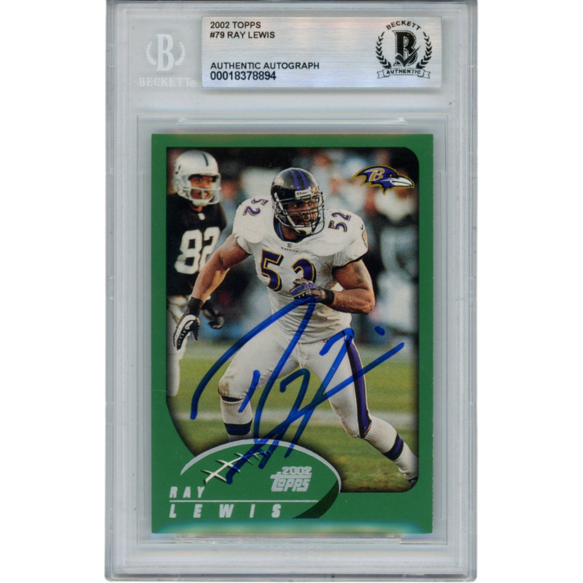 Ray Lewis Baltimore Ravens Signed Card - 2002 Topps #79 Beckett Beckett-Powers Sports Memorabilia