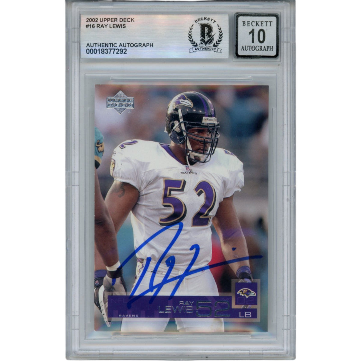 Ray Lewis 2002 Upper Deck #16 Trading Signed Card-Powers Sports Memorabilia