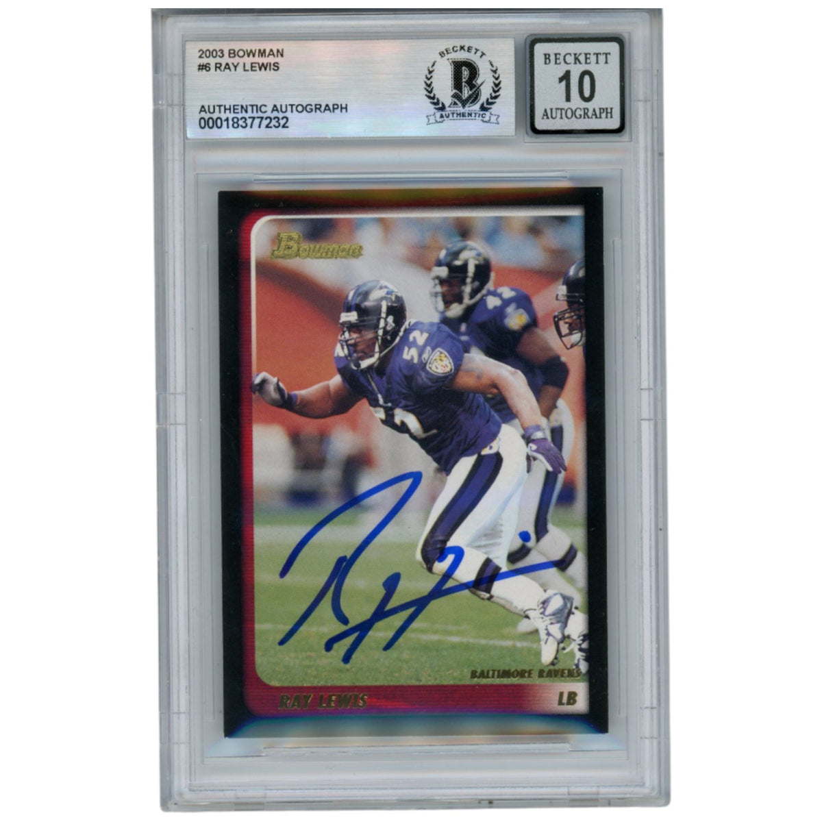 Ray Lewis Baltimore Ravens Signed Card - 2003 Bowman #6 Beckett Beckett-Powers Sports Memorabilia