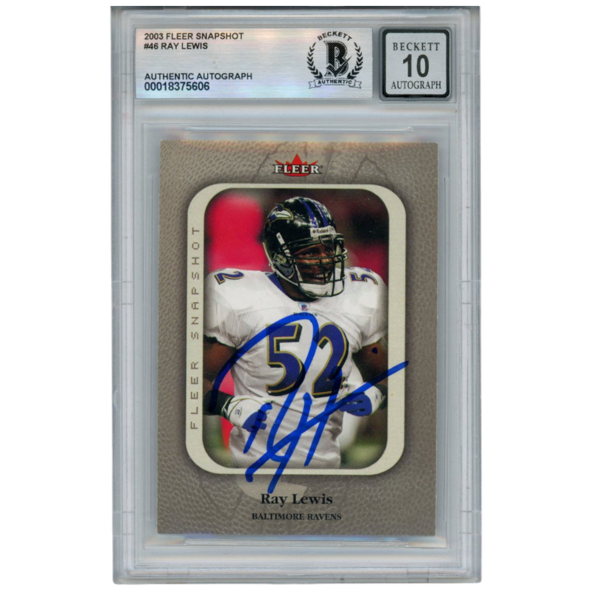 Ray Lewis Baltimore Ravens Signed Card - 2003 Fleer #46 Beckett Beckett-Powers Sports Memorabilia