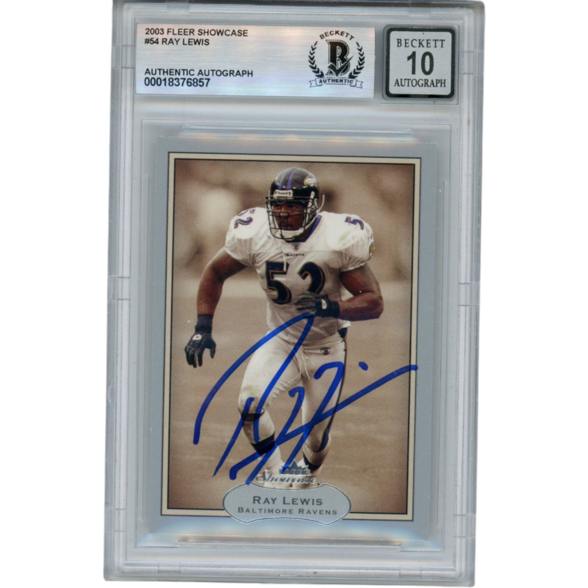 Ray Lewis Baltimore Ravens Signed Card - 2003 Fleer Showcase #54 Beckett Beckett-Powers Sports Memorabilia