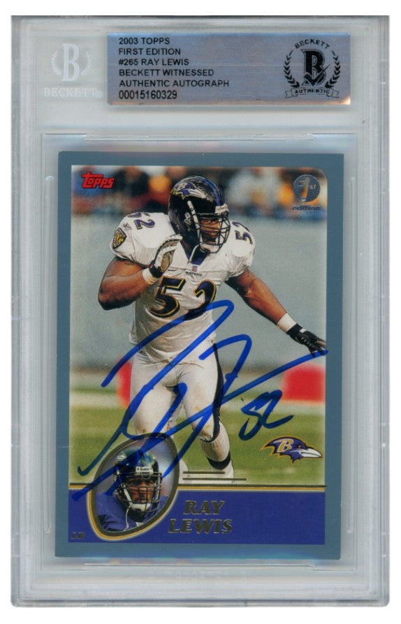 Ray Lewis Baltimore Ravens Signed Card - 2003 Topps #265 Slab Beckett Beckett-Powers Sports Memorabilia