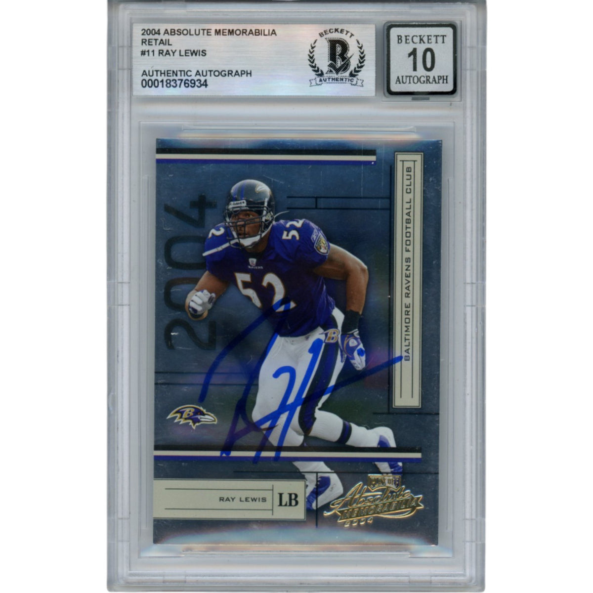 Ray Lewis Baltimore Ravens Signed Card - 2004 Playoff Absolute #11 Beckett Beckett-Powers Sports Memorabilia