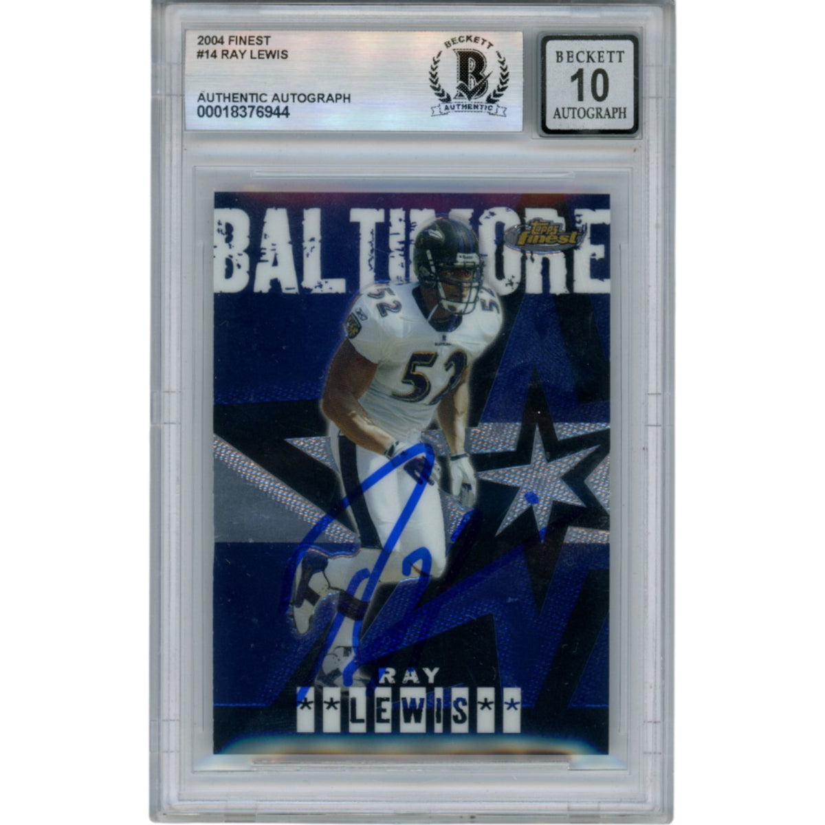Ray Lewis Baltimore Ravens Signed Card - 2004 Finest #14 Beckett Beckett-Powers Sports Memorabilia