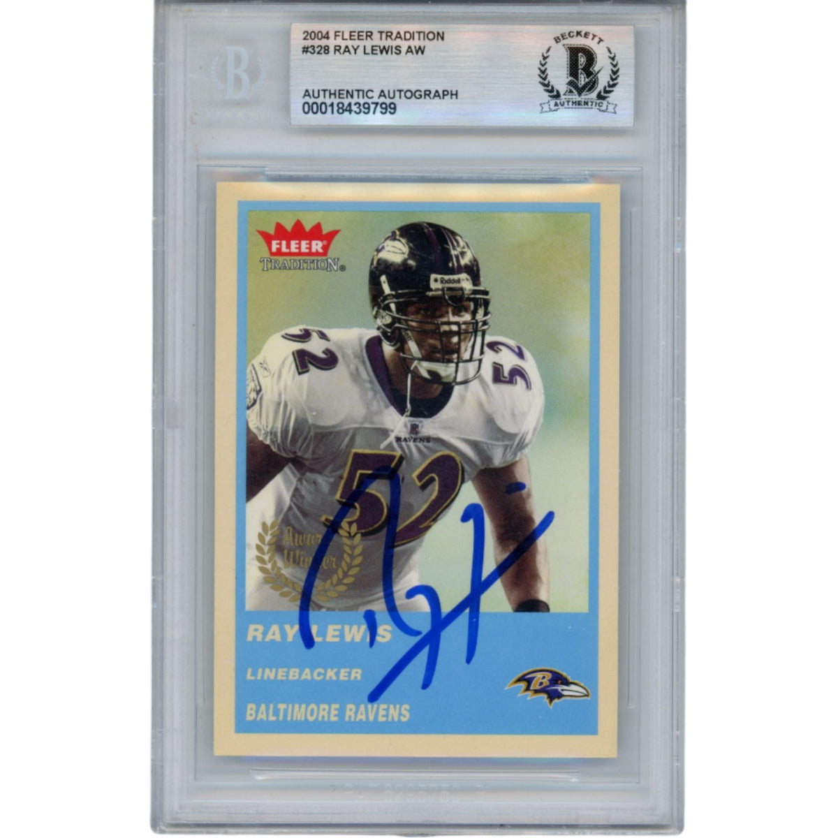 Ray Lewis Baltimore Ravens Signed Card - 2004 Fleer #328 Slab Beckett Beckett-Powers Sports Memorabilia