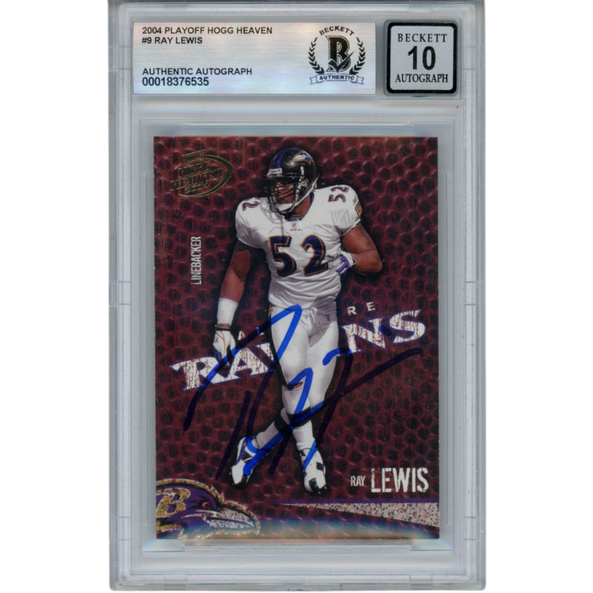 Ray Lewis Baltimore Ravens Signed Card - 2004 Playoff Hogg Heaven #9 Beckett Beckett-Powers Sports Memorabilia