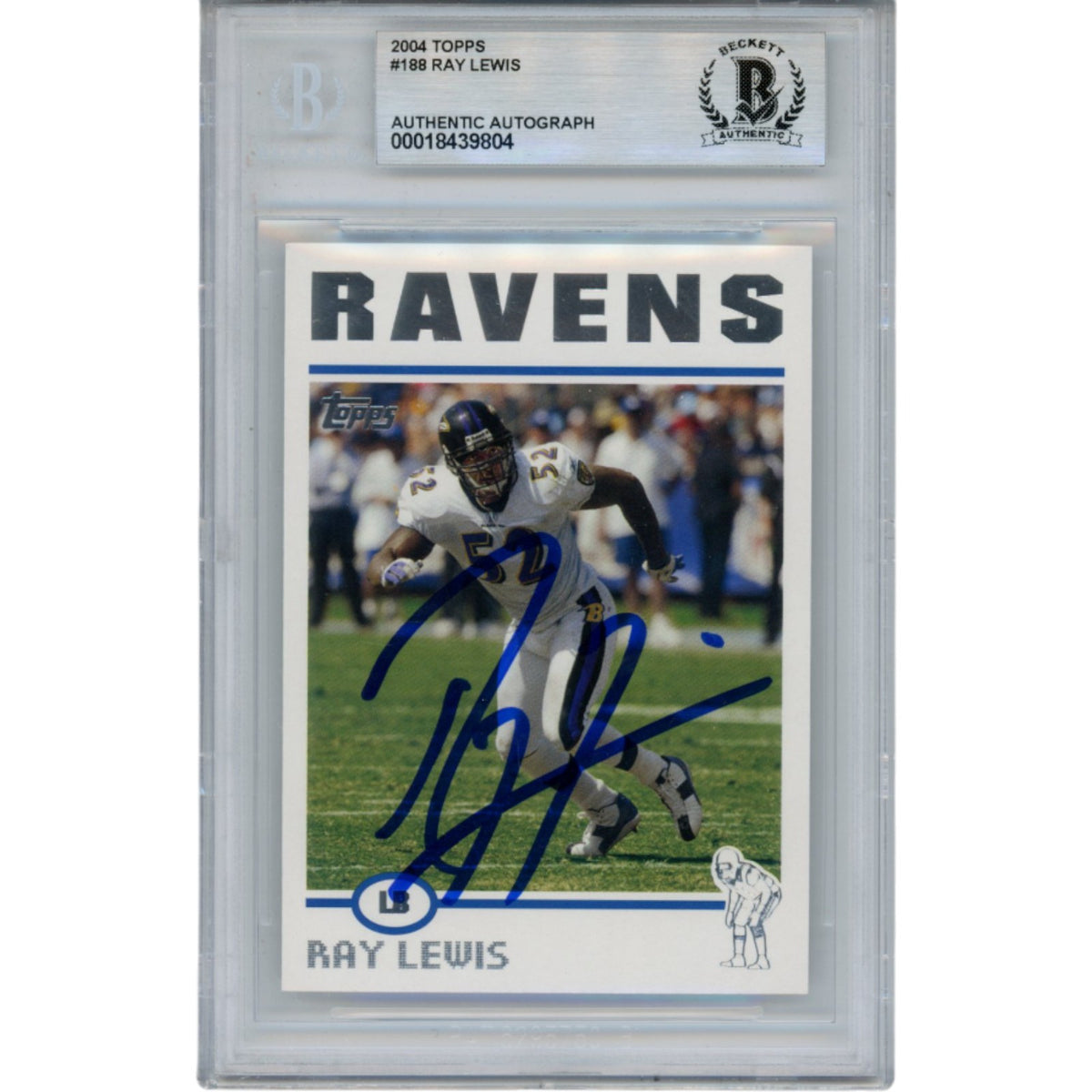 Ray Lewis Baltimore Ravens Signed Card - 2004 Topps #188 Slab Beckett Beckett-Powers Sports Memorabilia