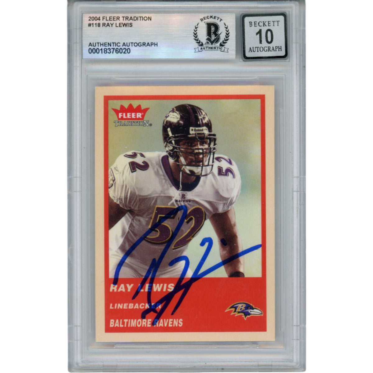 Ray Lewis Baltimore Ravens Signed Card - 2004 Fleer Tradition #118 Beckett Beckett-Powers Sports Memorabilia