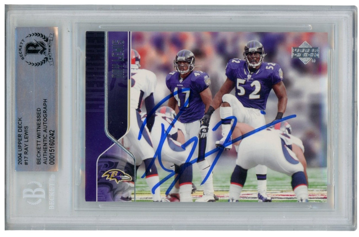 Ray Lewis Baltimore Ravens Signed Card - 2004 Upper Deck #17 Beckett Beckett-Powers Sports Memorabilia