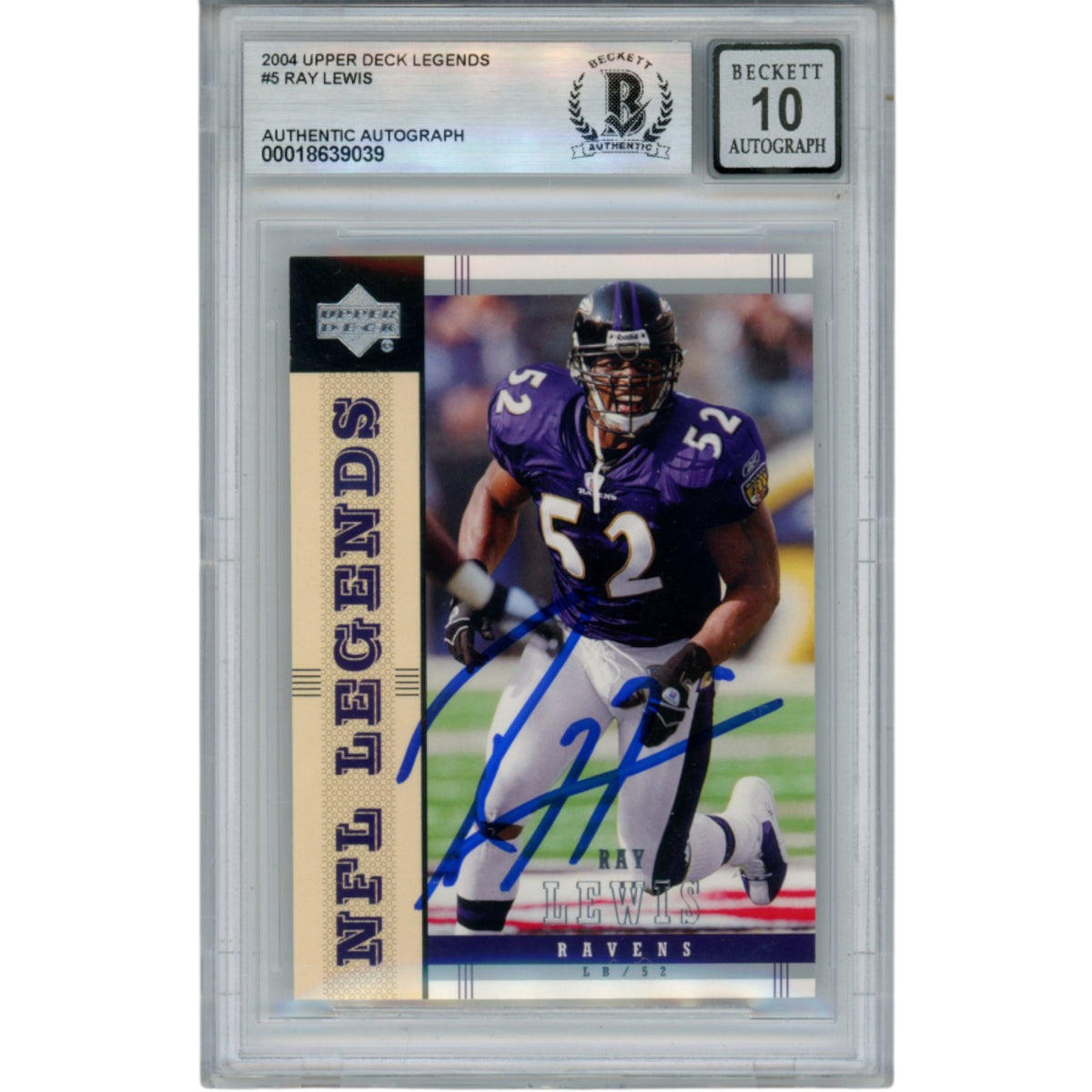 Ray Lewis 2004 Upper Deck Legends #5 Trading Signed Card-Powers Sports Memorabilia