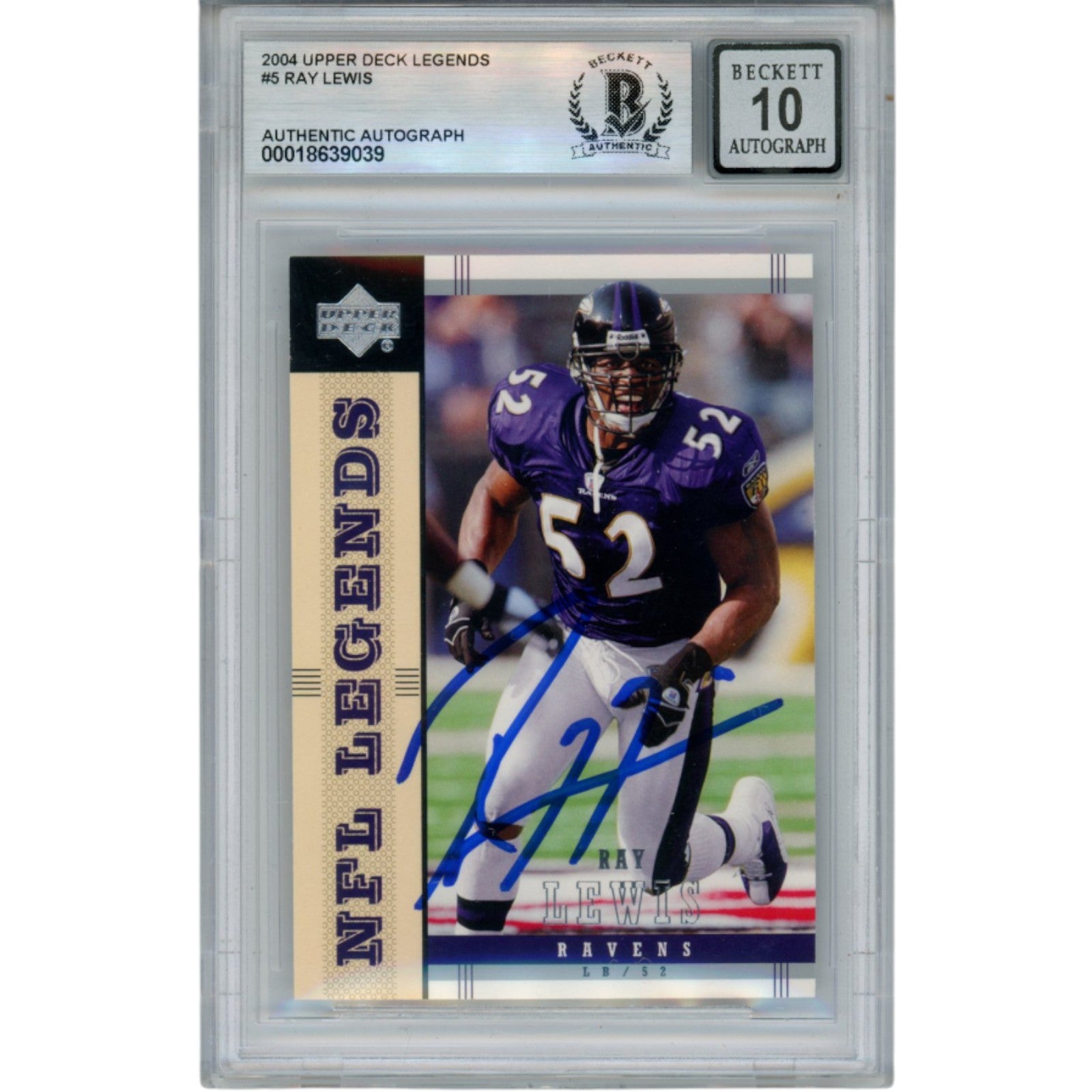 Ray Lewis 2004 Upper Deck Legends #5 Trading Signed Card-Powers Sports Memorabilia