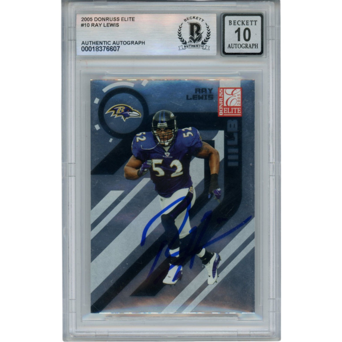 Ray Lewis Baltimore Ravens Signed Card - 2005 Donruss Elite #10 Beckett Beckett-Powers Sports Memorabilia