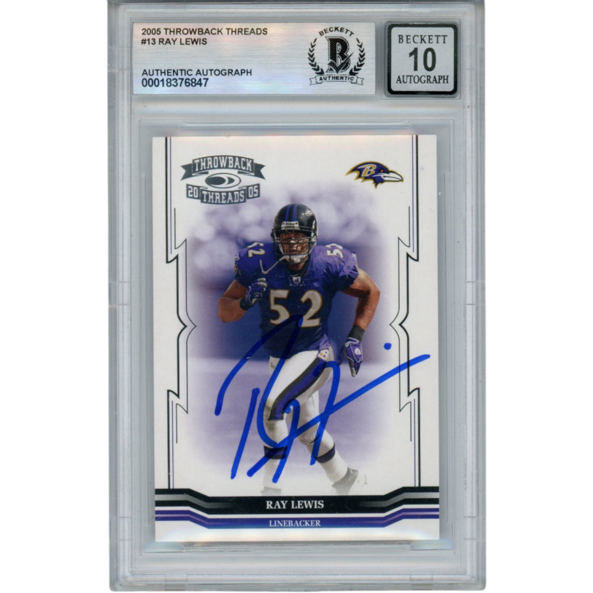 Ray Lewis Baltimore Ravens Signed Card - 2005 Donruss Throwback #13 Beckett Beckett-Powers Sports Memorabilia