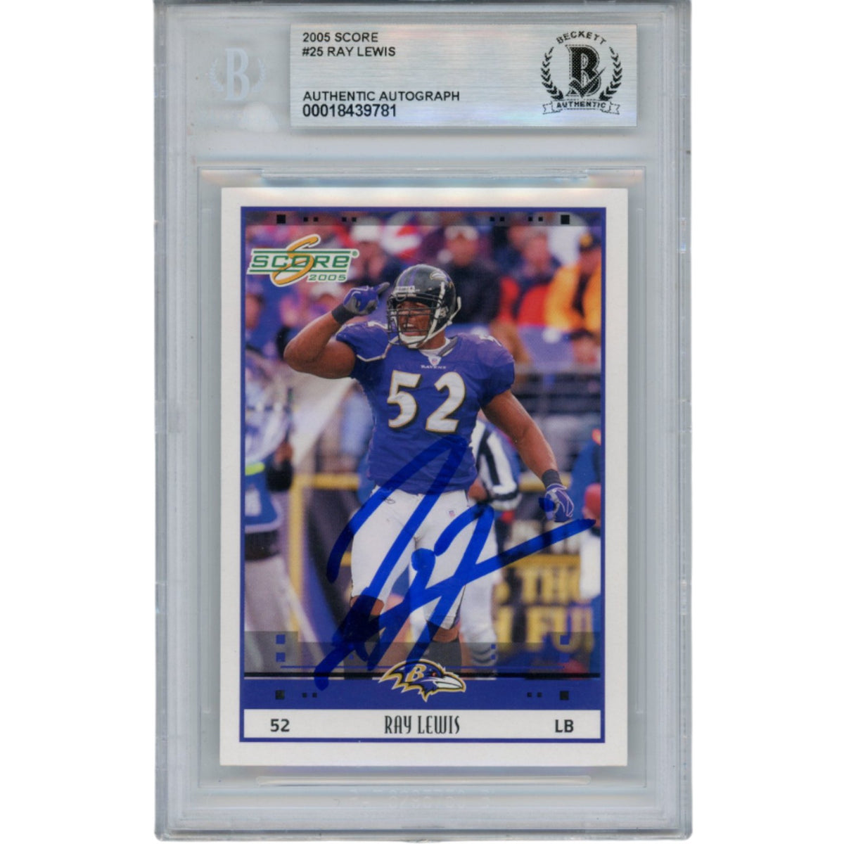 Ray Lewis Baltimore Ravens Signed Card - 2005 Score #25 Slab Beckett Beckett-Powers Sports Memorabilia