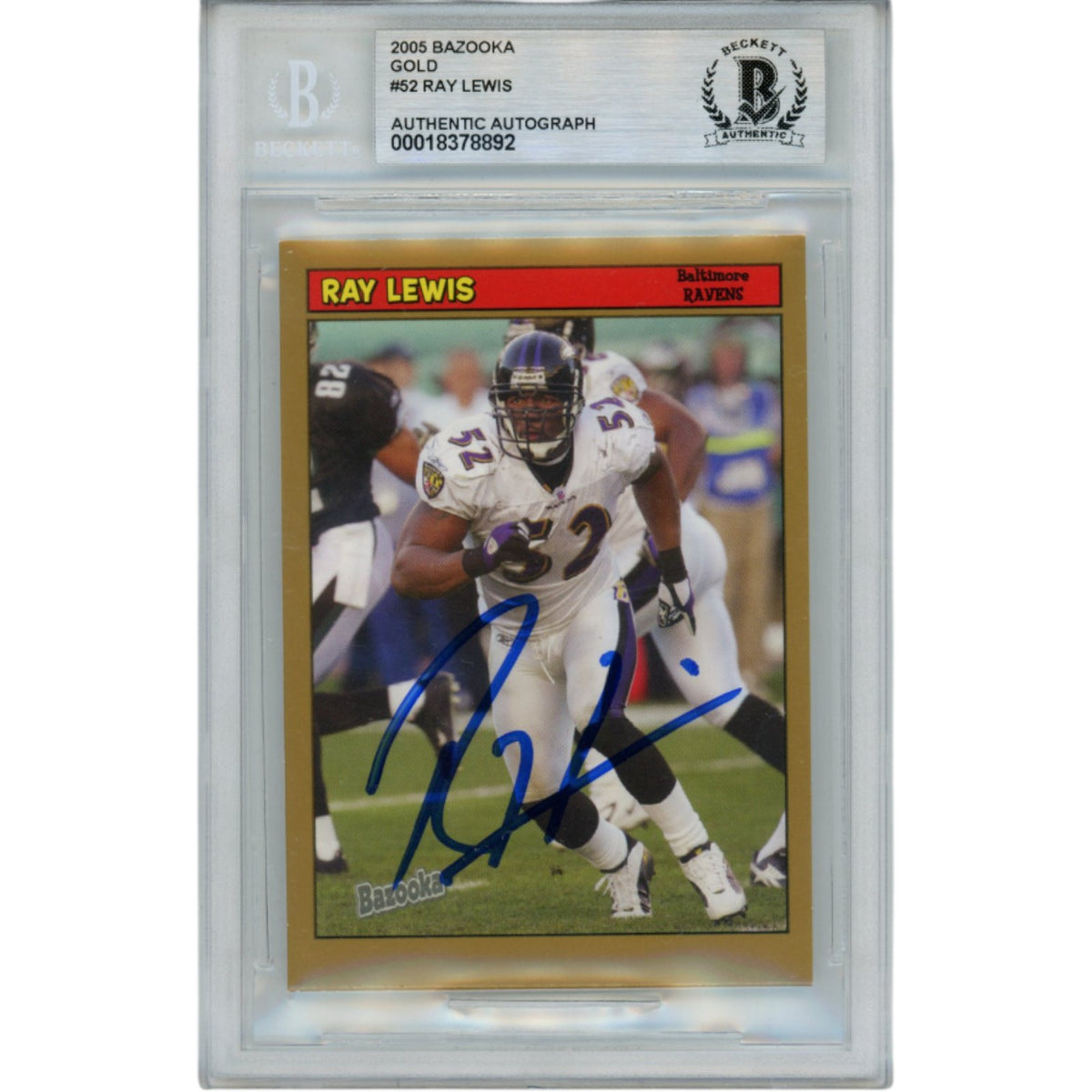 Ray Lewis Baltimore Ravens Signed Card - 2005 Topps Gold Parallel #52 Beckett Beckett-Powers Sports Memorabilia