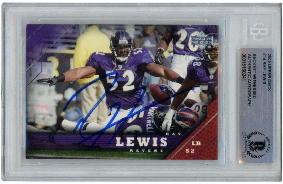 Ray Lewis Baltimore Ravens Signed Card - 2005 Upper Deck #14 Beckett Beckett-Powers Sports Memorabilia