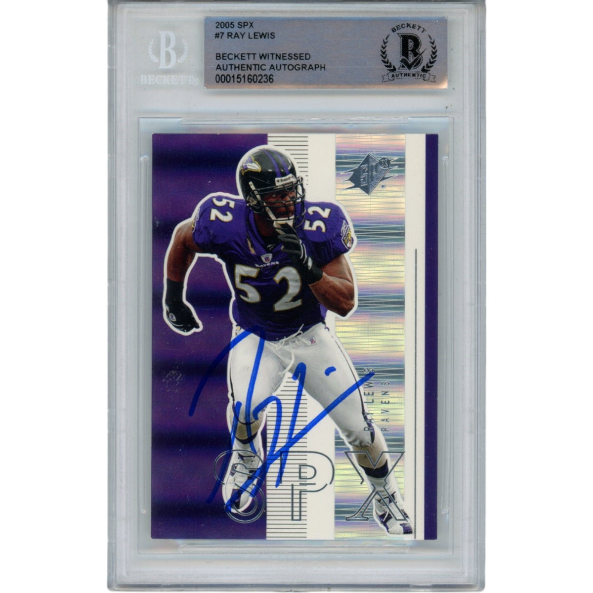 Ray Lewis Baltimore Ravens Signed Card - 2005 Upper Deck SPx 7 Beckett Beckett-Powers Sports Memorabilia