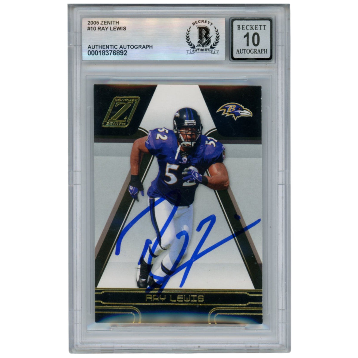 Ray Lewis Baltimore Ravens Signed Card - 2005 Donruss Zenith #10 Beckett Beckett-Powers Sports Memorabilia