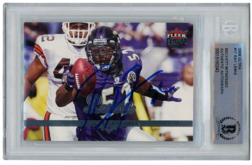 Ray Lewis Baltimore Ravens Signed Card - 2006 Fleer Ultra 17 Slab Beckett Beckett-Powers Sports Memorabilia
