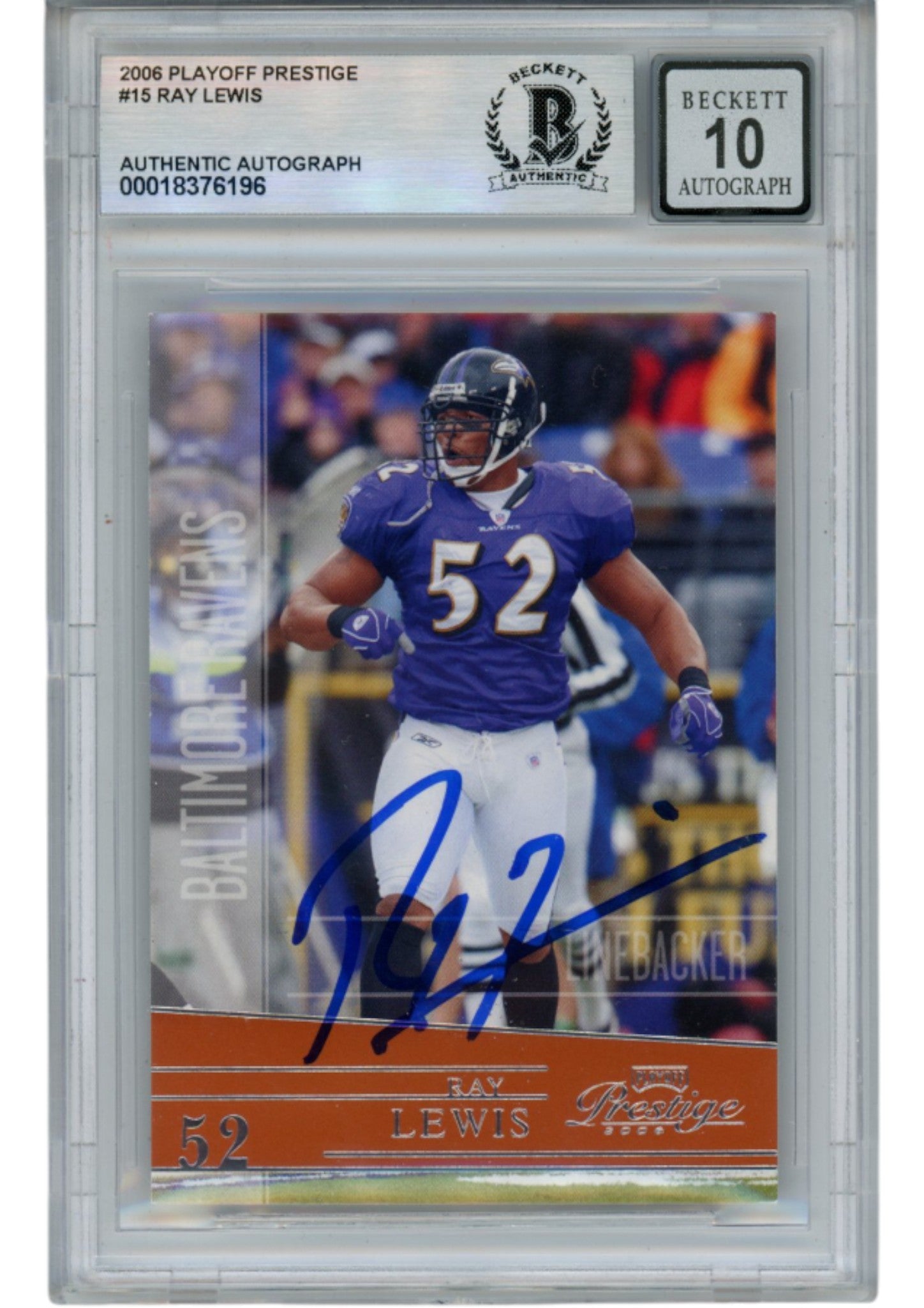 Ray Lewis Baltimore Ravens Signed Card - 2006 Playoff Absolute #15 Beckett Beckett-Powers Sports Memorabilia