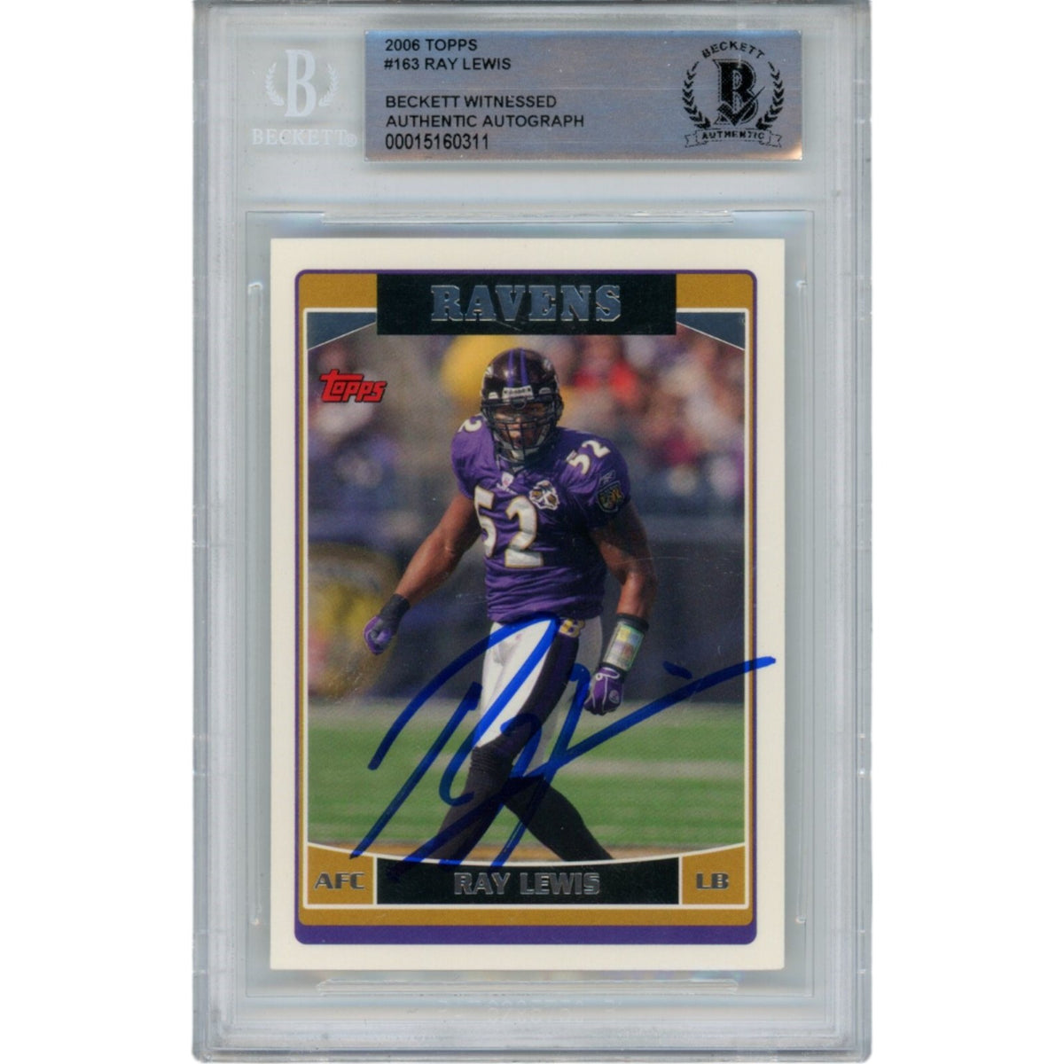 Ray Lewis Baltimore Ravens Signed Card - 2006 topps 163 Slabbed Beckett Beckett-Powers Sports Memorabilia