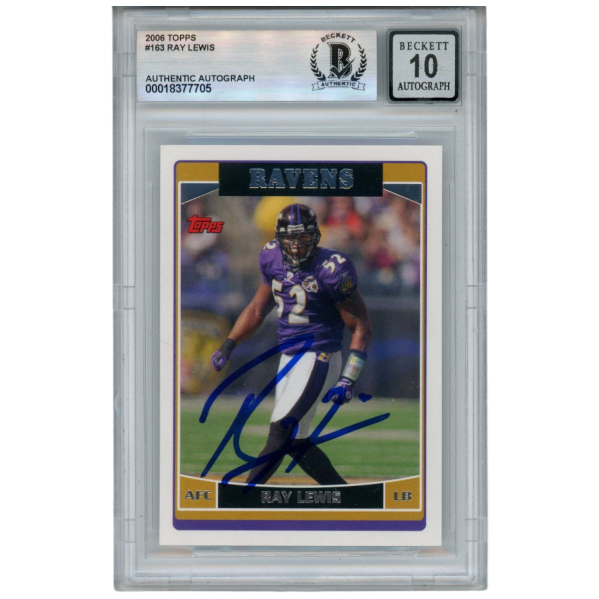 Ray Lewis Signed 2006 Topps #163 Trading Card – Beckett Authenticated-Powers Sports Memorabilia