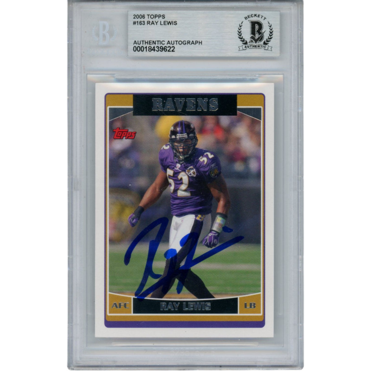Ray Lewis Baltimore Ravens Signed Card - 2006 Topps #163 Slab Beckett Beckett-Powers Sports Memorabilia