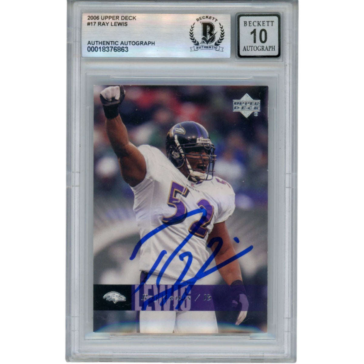 Ray Lewis Baltimore Ravens Signed Card - 2006 Upper Deck #17 Beckett Beckett-Powers Sports Memorabilia