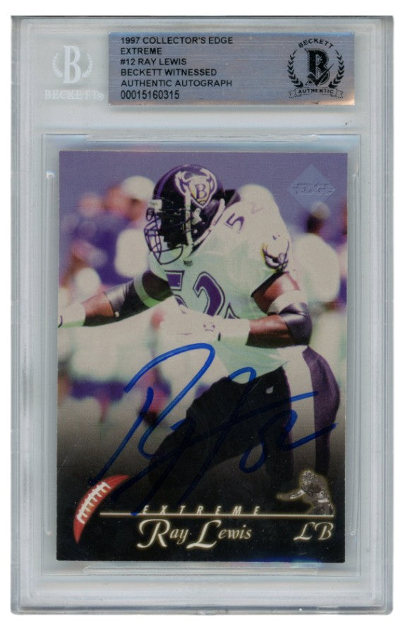 Ray Lewis Baltimore Ravens Signed Card - 2007 Collectors Edge Extreme 12 Beckett Beckett-Powers Sports Memorabilia