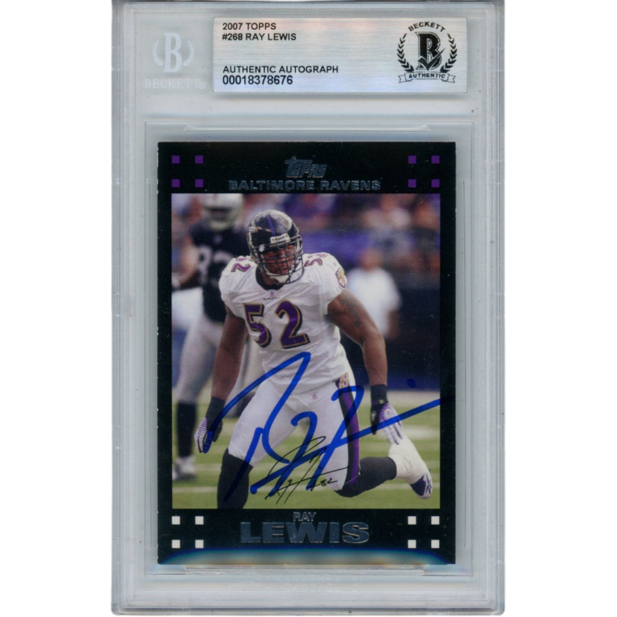 Ray Lewis Baltimore Ravens Signed Card - 2007 Topps #268 Beckett Beckett-Powers Sports Memorabilia