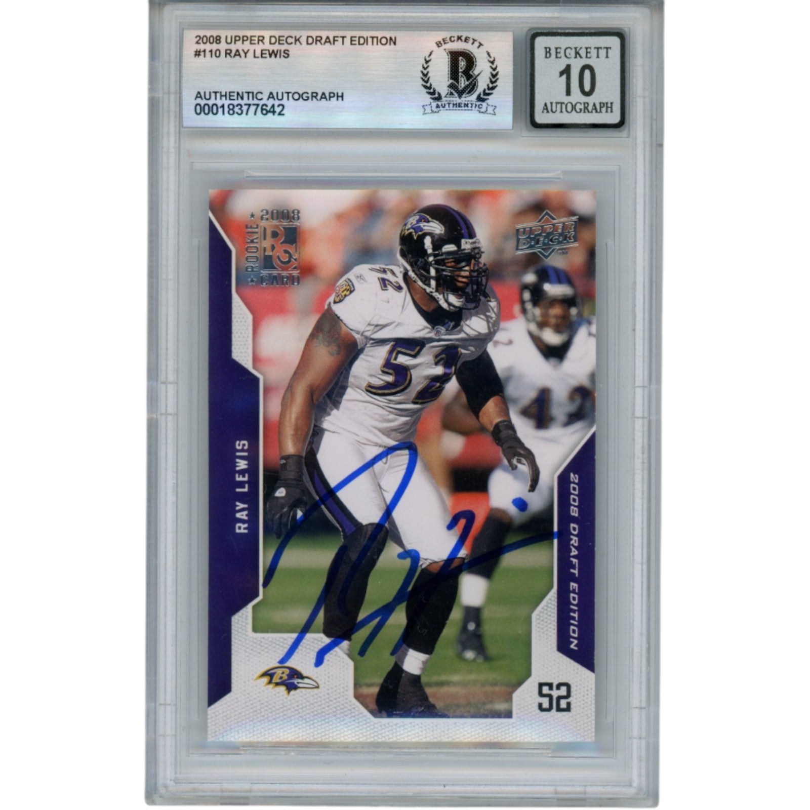 Ray Lewis 08 Upper Deck Draft #110 Trading Signed Card-Powers Sports Memorabilia