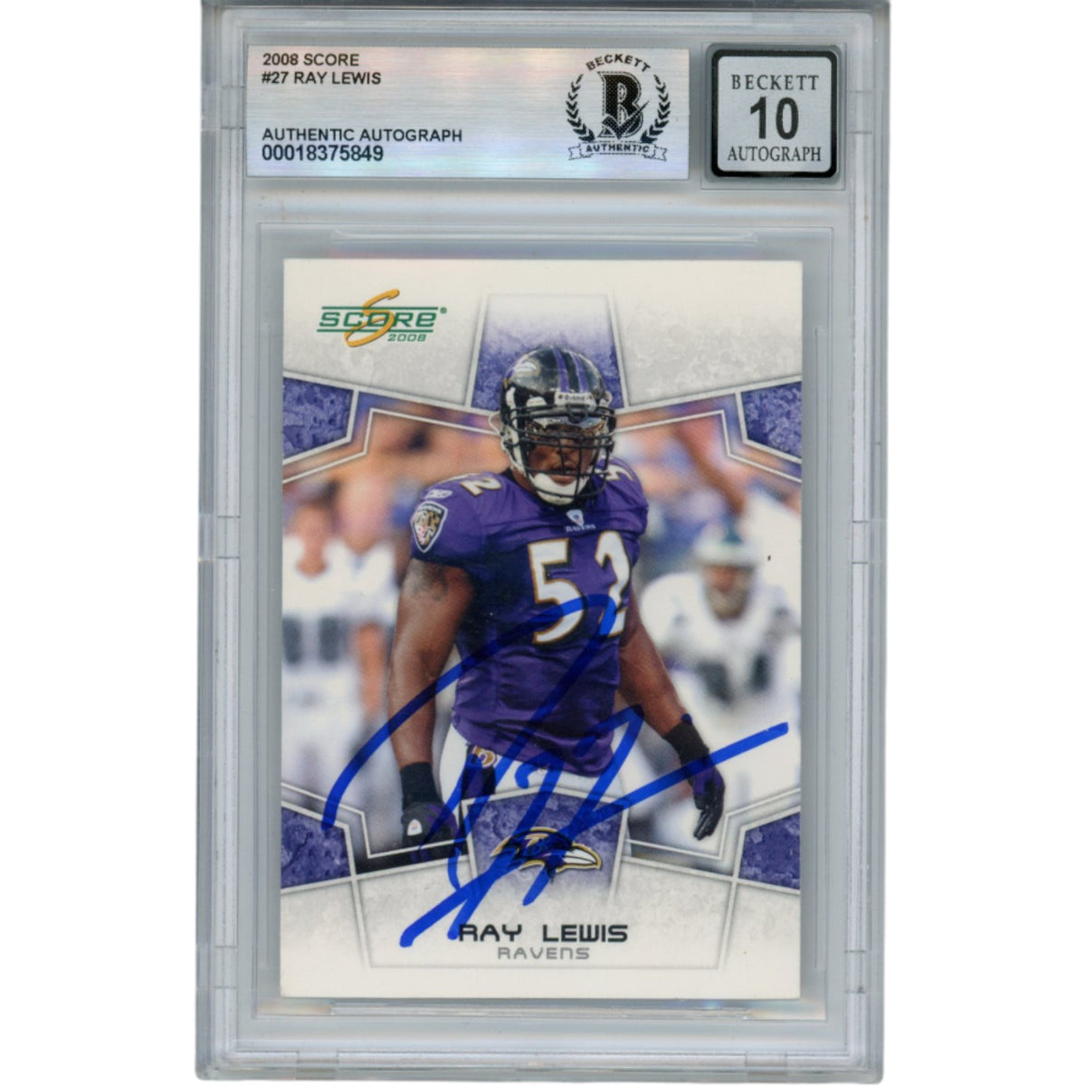 Ray Lewis Baltimore Ravens Signed Card - 2008 Score #27 Beckett Beckett-Powers Sports Memorabilia
